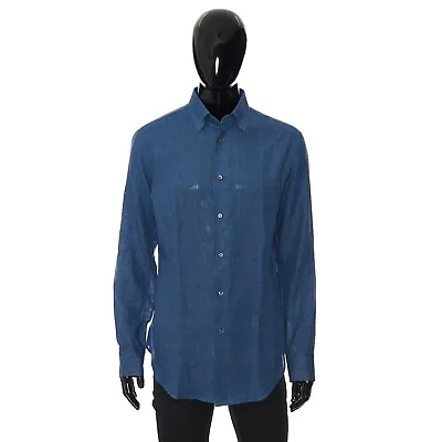 BRIONI 575$ Royal Blue Linen Shirt - Longsleeve Fitted • $262.50