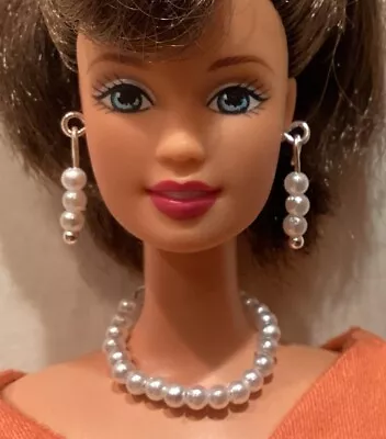 Handmade Barbie Vintage Pearl Earrings Necklace And Bracelet Set • $8.99