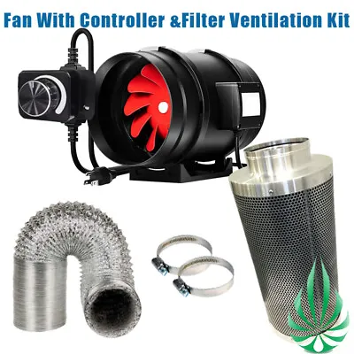 Hydroponics 4''/6  Inline Duct Fan Speed Control Carbon Filter Vent Ducting Kit • $105