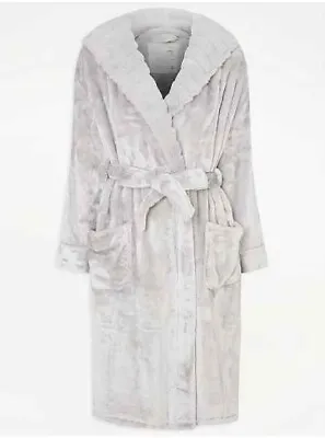 GEORGE Luxury Silver Grey Plush Hooded Dressing Gown Size M (12-14) LOVELY GIFT • £19.99