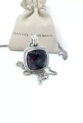 David Yurman Sterling Silver 17mm Amethyst Albion Necklace W/Diamonds • $244