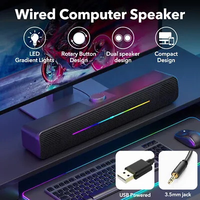 PC Computer Laptop Speakers USB Powered Desktop Mini Gaming Sound Multimedia • £11.99