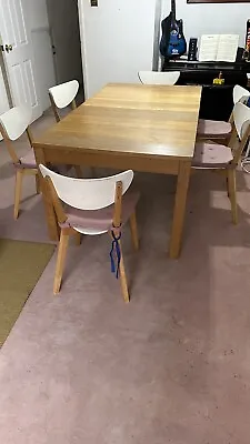 IKEA Bjursta Extendable Dining Table Light Oak /Beech Colour And 6 Chairs • £50