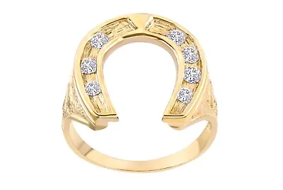 9ct Yellow Gold Horseshoe Ring Weight 5.5gr Set With Cz Stones By Citerna • £364.95