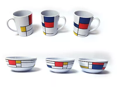 £10 • Buy DE STIJL MONDRIAN BAUHUAS Melamine 3pc Camping Set MUGS & BOWLS VW PICNIC