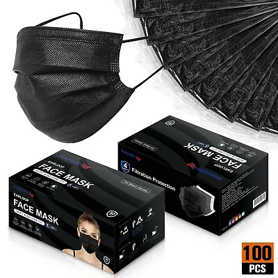 100/50 PCS Black Protective 4 Layer Face Mask Respirator Disposable Masks BFE98% • $15.98