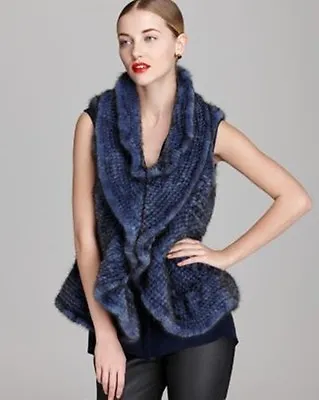 New Ben Kahn Cxled Maximilian Couture 23  Vest Dyed Mink Knitted Blue Fur L  • $899.99