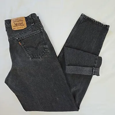 VTG 90s Levi's 555 Straight Fit Jeans Men's 34(33)x36 Faded Black USA Orange Tab • $39.97