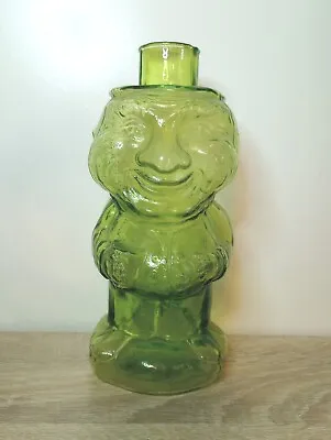 Vintage Indiana Glass Jolly Old Man Mountaineer Whiskey Decanter Green Bottle • $12