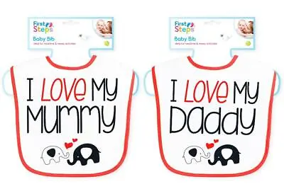 BABY BIB - I Love Mummy & I Love Daddy - 2 Different Designs - SAME DAY DESPATCH • £2.50