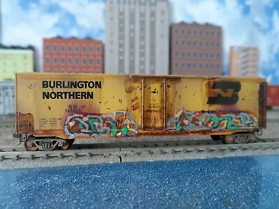 N Scale Micro Trains Burlington N 50' Box Car Weathered Graffiti • $32.95