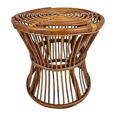 Vintage Rattan Side Table Plant Stand Franco Albini Boho Mid-Century Modern • $350