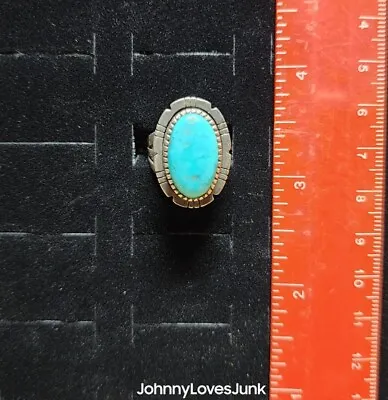 Vintage Old Pawn Sterling Silver/Turquoise Native Handmade Ring Sz Signed ED • $100