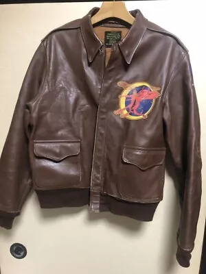 The Real McCoy's A-2 Leather Flight Jacket Size 42 Brown Back Painted • $748