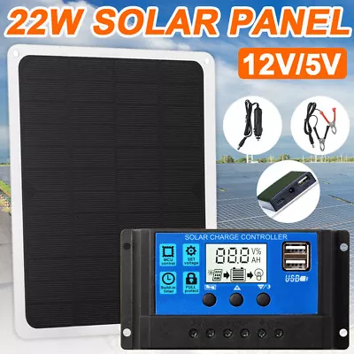 22W Solar Panel Kit 12V Trickle Charger Battery Charger Maintainer Boat RV Car • $14.45