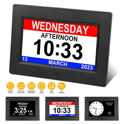 7 Inch LED Digital Day Clock Calendar Dementia Date Week Month Year Time Beside • £28