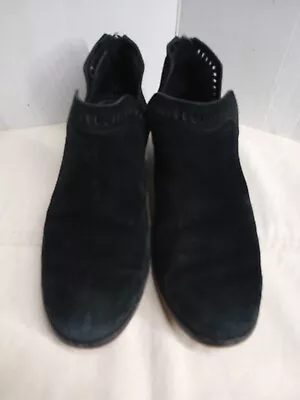 Vince Camuto Black Suede Leather Persiella Bootie Heel Zip Size 8.5 M • $29.99