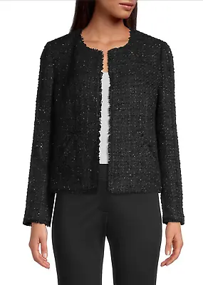 New Milly Tweed Collarless Black Jacket Blazer • $390