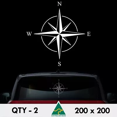 2 X Compass Stickers 200mm Travel North Adventure Caravan Car Window Decal • $14.90