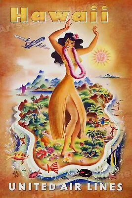 Visit Hawaii 1949 Vintage Style Island Travel Poster - 24x36 • $25.95