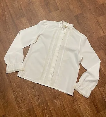 Boho Blouse | 1970s Vintage White Victoriana Blouse Size 14 Retro Blouse Unique • £26