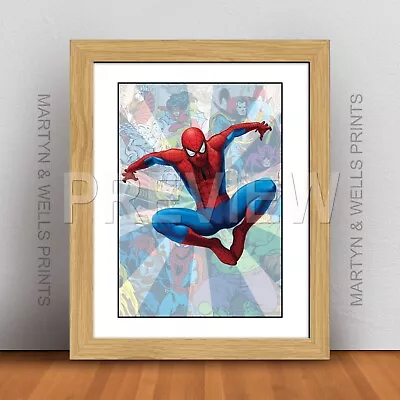 Marvel Avengers Print: Spider Man. A4 Textured Canvas Paper. Framed Or Unframed. • £5.45