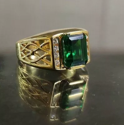 3 Ct Emerald Cut Lab-Created Green Emerald  Wedding Ring 14K Yellow Gold Finish • $118.99