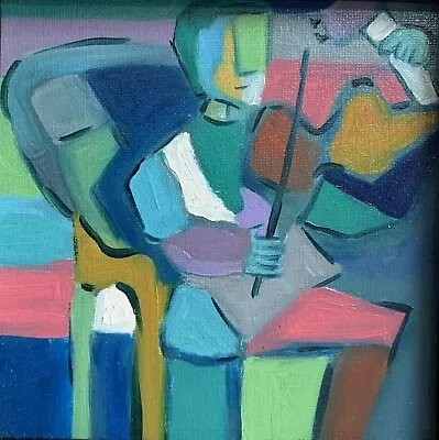 Oil Painting Art Fiddler Violin Musician Expressionism Cubism Framed HINKLE • $150