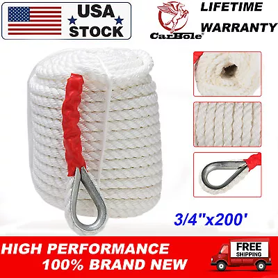 Heavy Duty 3/4 X 200' Twisted Three Strand Nylon Anchor Rope Boat 12592 LBS New • $79.59