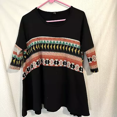 Yahada Aztec Print Black Oversized Maternity? Sweatshirt 3/4 Sleeve Size Small • $18.99