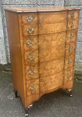 Rare Tall Walnut Art Deco Serpentine Chest Of Drawers Amazing Veneers We Deliver • £1865