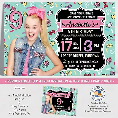 JOJO SIWA INVITATION INVITE Personalised Party YOU PRINT AQUA • $10