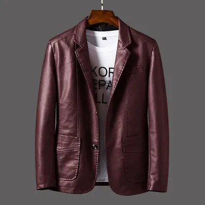 2022 Men’s  Faux Leather Biker Jackets Casual Pu Suit Outwear Slim Blazer Coat • $34.69