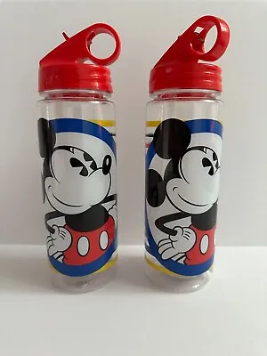 Two Disney Mickey Mouse Water Bottles - Clear Standing Body Red Cap BRAND NEW • $13.97