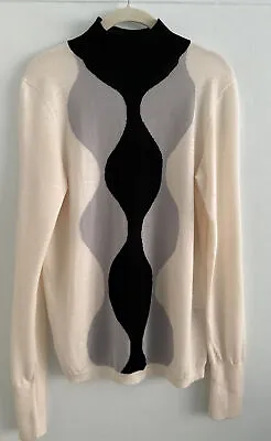 Marimekko Uniqlo Turtleneck Wool Blend Off White Grey And Black Print Sweater • £20