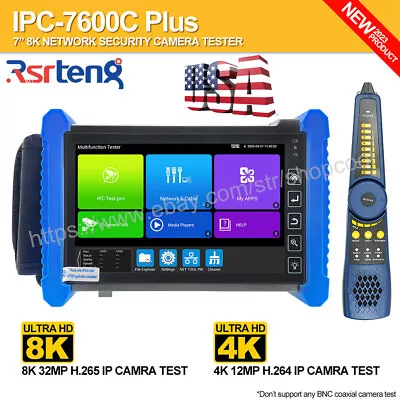 Rsrteng 8K 7inch Camera Tester 4K CCTV Tester Network Test Tool IPC-7600C Plus • $304.23