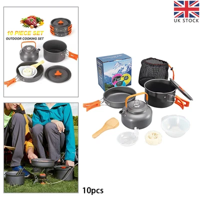 £26.52 • Buy 10X/Set Portable Camping Cookware Kit Outdoor Picnic Hiking Cooking Equipment