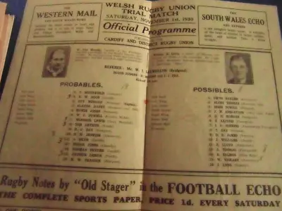 1930 Wales Trial Probables V Possibles     Programme   Rare • £45