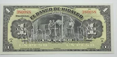 El Banco De Hidalgo 1902-15 MEXICO 1 Peso Remainder Note UNC ~ Amortizado/Canc • $38.95