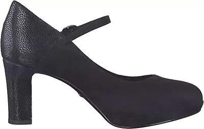 Tamaris Ladies 24409 Black Vegan Textile Comfort Lining Strap Heel Court Shoes • $200.35