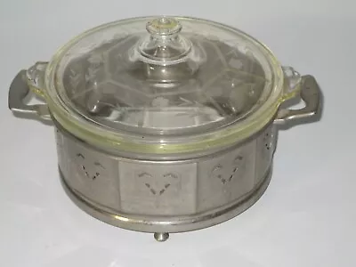 Vintage PYREX Etched Flower Casserole Dish W Lid & Metal Holder Cradle Carrier • $39.99