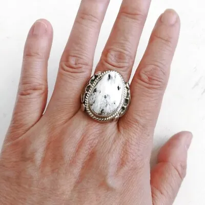 Native American Navajo Sterling Silver White Buffalo Turquoise Ring Size 13 • $210