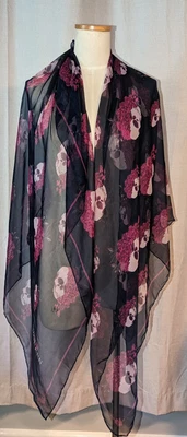 $102.50 • Buy Alexander McQueen Blue Silk Sheer Skeleton Scarf With Pink Roses