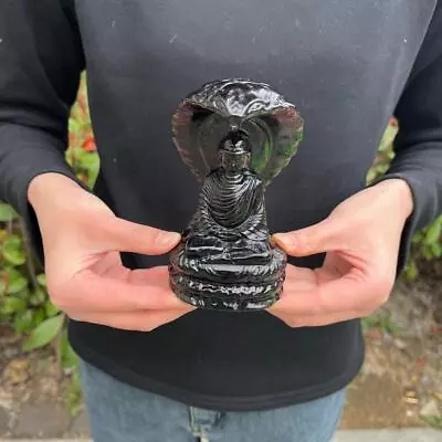 1.1LB 4.5  Natural Black Obsidian Snake Buddha Sculpture Quartz Crystal Carving • $0.08