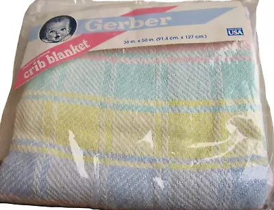 Vintage 1980s Gerber Thermal Weave Baby Blanket Cotton Pastel Plaid NEW SEALED • $59.99