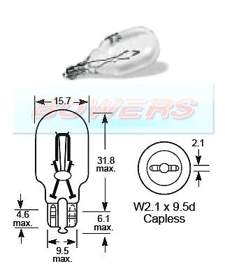 Lucas LLB955 12v 16W W16W W2.1x9.5D Push Fit Capless Light Bulb • £2.99