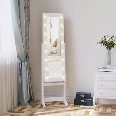 Free Standing LED Mirrored Jewelry Cabinet Armoire Floor Organiser Warm White • £60.94