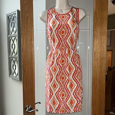Shoshanna Womens Dress Size 10 Silk Orange Pink Tan Printed Sleeveless • $22.95