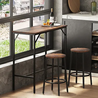 VEVOR Bar Table Set 3-Piece 39  Tall Table W/ 2 Round Stools Dining Table Brown • $55.99