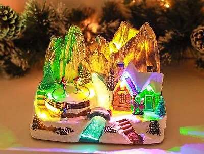 Light Up Christmas Village Scene Musical Xmas Ornament Skiing Battery Decoration • £25.99